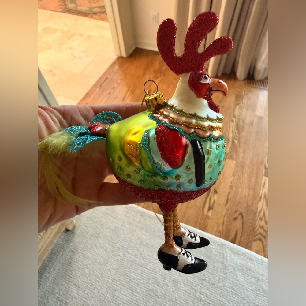 Rooster Wearing Shoes Glass Holiday Ornament